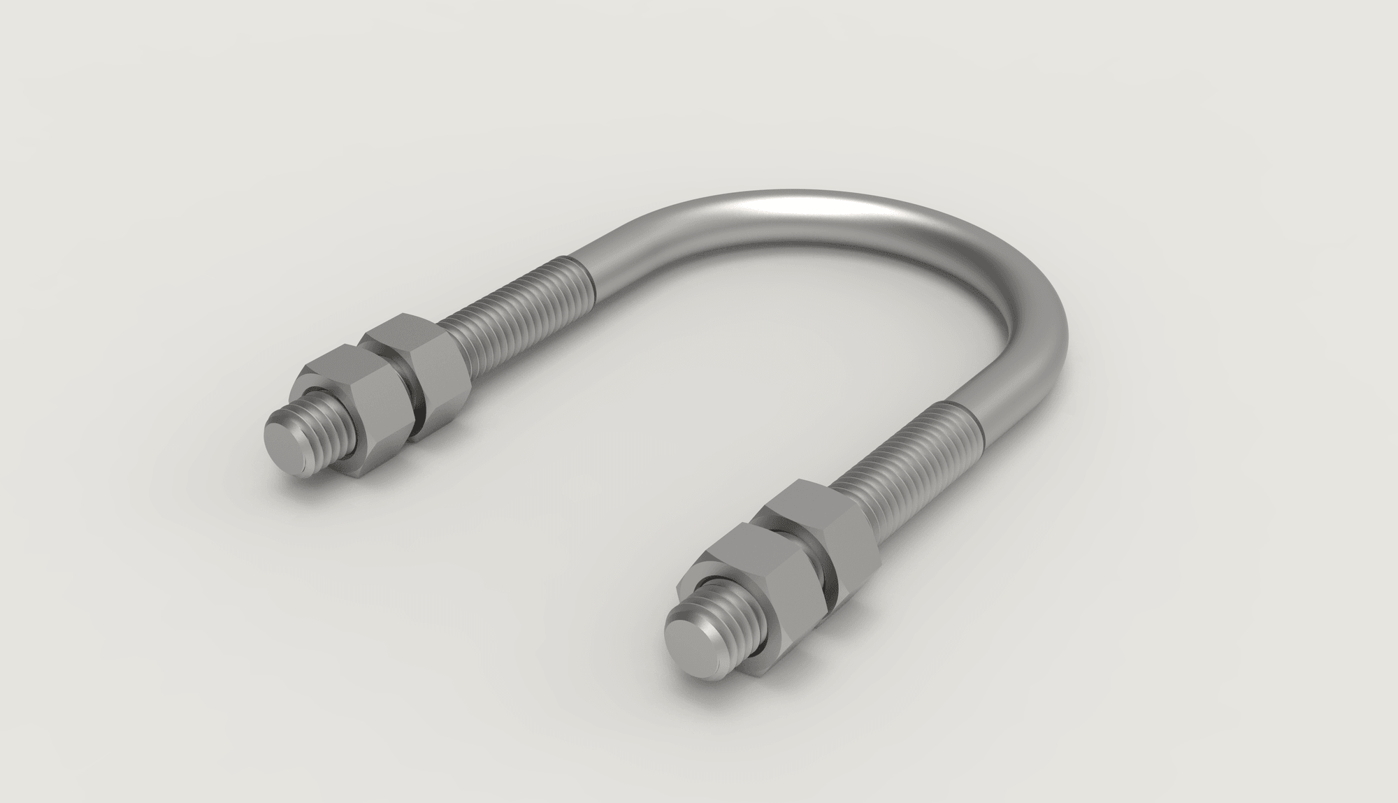 Long-tangent U-bolt render with double hex nuts
