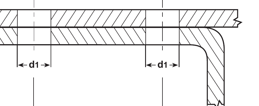 Clearance hole drilled through both faces of a steel section